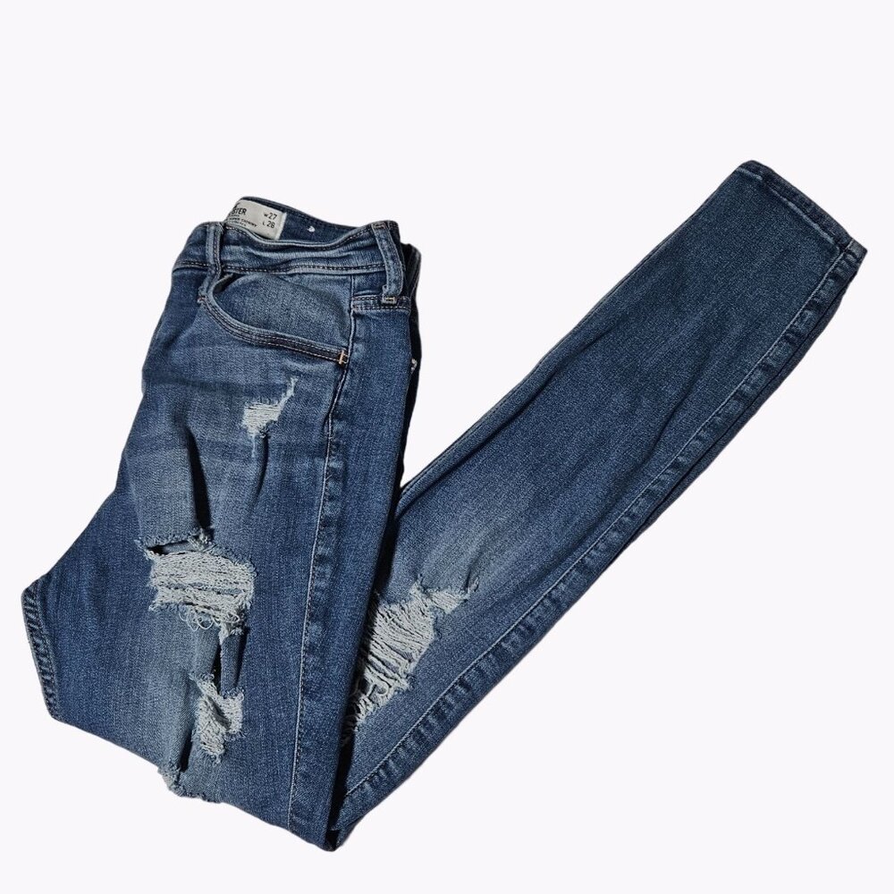 Hollister Curvy High Rise Super Skinny Jeans Womens Size 5 Ripped Denim Pants
